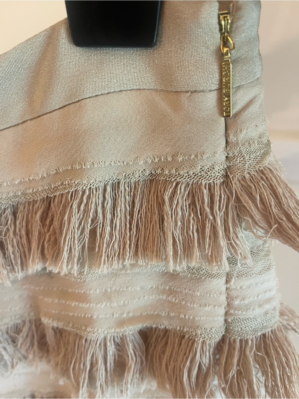 Tory Burch Silk Sand Fringe Tiered Mini Skirt - Picture 2 of 10